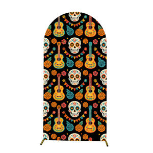 Phông Nền Hình Vòm Ngày Của Người Chết Mexico Họa Tiết Đầu Lâu Đường Đàn Guitar Hoa Trang Trí Tiệc Halloween Vải Hình Vòm Đồ Trang Trí Tiệc Tùng