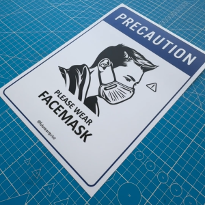 Precaution Please Wear Facemask. Premium Sticker. Warning. Sign Label Notice Signage. Laminated Waterproof Scratch Resistant. Suitable for Indoor and Outdoor.