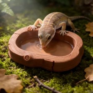 Wood Style Gecko Water Bowl Shallow 3D Printed PETG Dish Smooth Edge PETG Bowl for Gecko Lizard Turtle and Small Reptiles