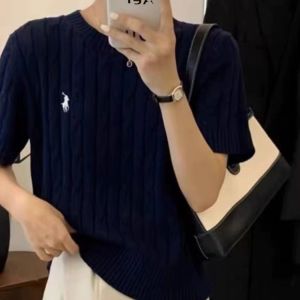 Áo Len Dệt Kim Thêu Cổ Tròn Tay Ngắn Mùa Hè Thời Trang Mới Về Phong Cách Công Sở Chất Liệu Sợi Dệt Kim Màu Trơn