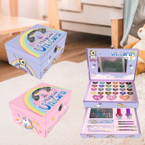 BZAJGEJGESG 83Pcs Kids Make Up Set Girls Makeup Kit Non Toxic Makeup Toys Magic Unicorn Makeup Box with Mirror Pretend Play Cosmetic Case