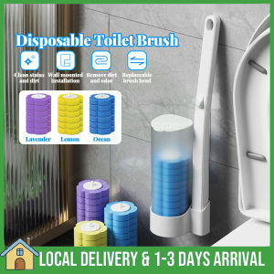 Disposable Toilet Bowl Brush Toilet Bowl Cleaner Wand Berus tandas pakai buang with 6 Toilet Wand Refills Heads Wall-mounted Holder Bathroom Cleaning Kit