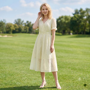 Elegant V-Neck Slimming Solid Color Ornamental Button Dress