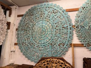 ฉากไม้สัก รัศมี 180 cm. งานไม้สักแต่งบ้าน ไม้หนา 1.5 cm. (แบ่งเป็น 6 ชิ้น) ไม้สักฉลุ ติดผนัง Ceiling Fretwork Panels Wallpaper Teak Wood Carved