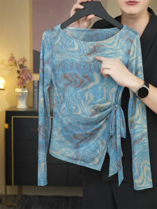Design Sensation Tiedye Bow Mesh Long Sleeve T-Shirt Women