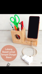 Kotak Tempat Pensil Anak Desk Set Pen Stand Holder Hp Dudukan Handphone Kabel Magsafe Iphone Kayu