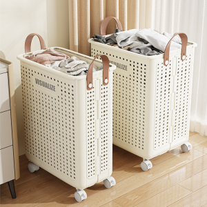 Collapsible Plastic Laundry Baskets Foldable Laundry Hamper with Handle Clothes Hamper Laundry Storage Bin with Wheels