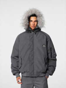 A chock | Faux Fur Collar Hooded Cotton Parka American Vintage Thicker