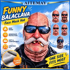 Aitemay Funny Fleece Lined Balaclava Warm Windproof Face Mask Hat Novelty Old Man Print Winter Headgear Stretchy Full Face Cover For Skiing Party