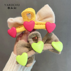 เครื่องประดับผมถักนิตติ้งสไตล์เกาหลี ดอกไม้หัวใจน่ารักสำหรับผู้หญิง เครื่องประดับผมแบบใหม่ฤดูใบไม้ร่วง/ฤดูหนาว 2021