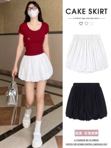 Váy Ngắn Xếp Ly Màu Trắng Cỡ Nhỏ Cho Nữ Mùa Hè Váy Chữ a Bánh Bao Quần Đèn Lồng Váy Cạp Cao Váy Ngắn Xếp Ly