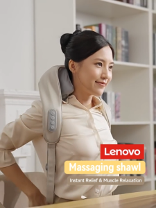 Lenovo Neck and Shoulder Massager with Heat Shiatsu Back Massage Pillow with 6D Deep Tissue Kneading for Foot Legs Body Muscle Pain Relief Use at Home Office & Car