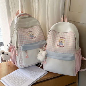 High Capacity School Backpack for Girls Primary And Middle School Checkered Korean Style Double Shoulder Bag Sweet College Style