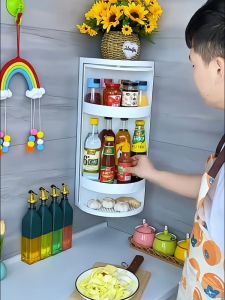Giá Để Gia Vị Hình Tam Giác Gắn Tường Nhà Bếp Đa Năng Không Cần Đục Lỗ Giá Để Đồ Góc Xoay Giá Để Đồ Dùng Nhà Bếp