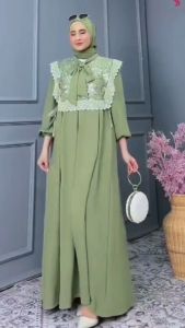 Queena Dress Crinkle Mix Vest Brukat Gamis Lebaran 2025 Viral Dress Wanita Muslim Remaja Kondangan