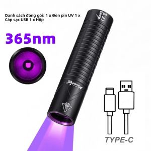 Alonefire | Đèn Pin UV Mini 365nm Sạc USB Đèn Chiếu Sáng Đen Dùng Cho Thú Cưng Vết Bẩn Nấm Da Sứ Ngọc Đá Quý Khoáng Sản Làm Khô Móng Đèn Bắt Bọ Cạp