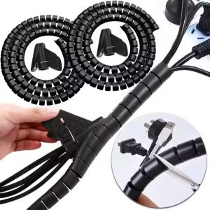 2M 16/10mm Flexible Spiral Cable Wire Protector Cable Organizer Computer Cord Protective Tube Clip Organizer Management Tools