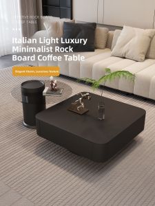 Luxurious Rock Surface Coffee Table Modern Simple Small Household Living Room Creative Popular Combination Tea Glass Table Set