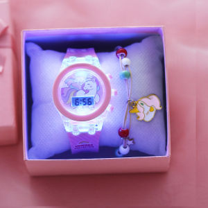 Flash Light Unicorn Children Watches with Bracelet Box Sports Girls Gift Digital LED Watch Women Ladies Toys