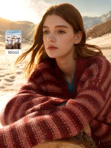 3COLOUR·S | Winter Striped Knit V-Neck Sweater Open Front Loose Women