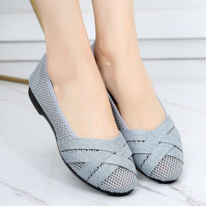 Breathable Mesh Womens Flat Work Shoes Summer Soft Bottom Single Shoes Anti-Slip Work Shoes Mom Shoes Lightweight Slip-On