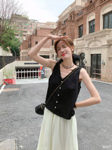 Black Two-Way Wear Vest Womens Sleeveless Loose Slimming Top Frock for Commute Summer 2025 Fashion Casual Wear by Yang Pao Pao