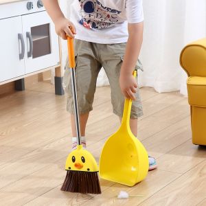 Kids Cleaning Toy Set Kids Mini Broom Dustpan Set Cute Yellow Duck Broom Dustpan Detachable Broom Head Baby Training Toys Tools