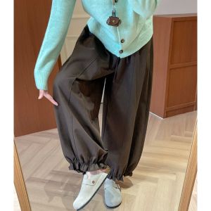 Quần Dài Thường Ngày Bằng Vải Cotton Cho Phụ Nữ Mang Thai Mùa Thu Đông Quần Ống Rộng Thoải Mái Cạp Cao Không Bó Sát