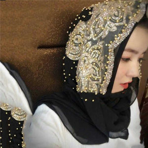 Hijabs Muslim Islamic Scarf Scarves for Woman Long Underscarf Moslima Headwraps with Bead Chiffon Prayer Turbante