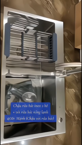 Chậu Rửa Bát 2 Hố Inox Mờ Nguyên Bản SUS 304 Không Mạ (KT 82x45cm) Kèm Vòi Rửa Bát Nóng Lạnh Đầy Đủ Phụ Kiện