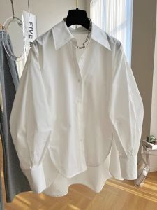 2023 Autumn Winter Fashion Design Loose Long Sleeve Womens Shirt with Fleece Inner Commute Style Polyester Cotton Blend