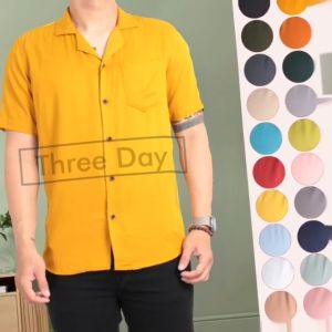 KEMEJA POLOS PRIA LENGAN PENDEK CASUAL PANTAI BASIC COLOUR SHIRT VIRA PREMIUM