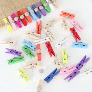 20Pcs Clips Push Pin with Wooden Decorative Clips Durable Wooden Office School Stationery Thumb Tacks For Cork Blackboard