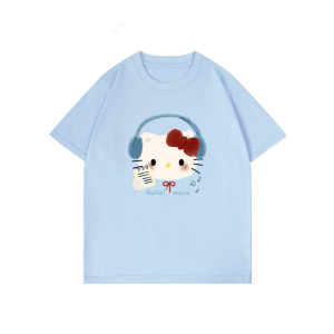 Áo Thun in Hình Kitty Cat Dáng Rộng Cotton Mùa Hè 2025 Phong Cách Hàn Quốc Tay Ngắn in Họa Tiết Thời Trang Nữ