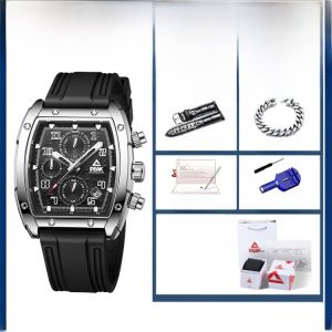 Peak Mens Wristwatch Mechanical Sports Style Barrel Shaped Dial Calendar Night Light 24 Hour Indicator Quartz Movement