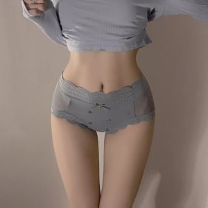 Autumn Winter High Waist Womens Underwear Butterfly Knot Tummy Control Lace Breathable Triangle Panties mid High Waist Briefs