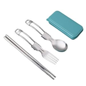 304 Stainless Steel Soldering Spoon Creative Tableware Outdoor Portable Three-Fold Spoon Fork Travel Folding Spoon Camping Gear