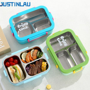 JUSTINLAU 304 Stainless Steel Lunch Box Compartment Leak-proof Student Office Workers Bento Box with Tableware Food Container