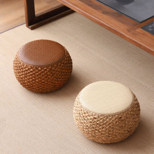 Home Use Small Stool Slipper Stool Living Room Sofa Footrest Tatami round Seat Cushion Solid Wood Wicker Tea Table Low Board