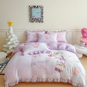 Bộ Đồ Giường Hello Kitty Milk Velvet Coral Fleece Double Sided Fleece Childrens Bé Gáis Bedding Set Quilt Cover Bed Sheet