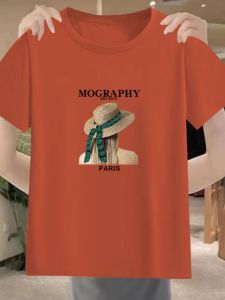 เสื้อยืดแขนสั้นผ้าฝ้ายแท้สำหรับผู้หญิงในช่วงฤดูร้อน เสื้อคลุมท้องหลวมๆ สไตล์เกาหลี ทรงเข้ารูป ปกติ คอกลม แฟชั่น