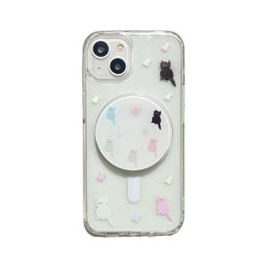 Cute Hand-Drawn Cat Cartoon Wireless Charging Protection Case for iPhone 16 pro Max Fluffy Protective Shell for Apple 16 Series