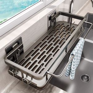 Multi-functional kitchen shelf drying rack mop storage no-drill wall mount home spice rack sink faucet basin
