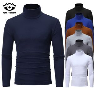 GO THRU เสื้อยืดคอเต่าบางสีทึบง่ายต่อการจับคู่กับเสื้อผ้า