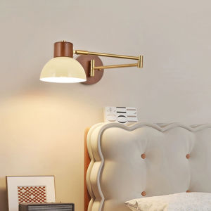 Reversible Angle Retro Walnut Color Solid Wood Wall Light Bedroom Dining Room Universal Swing Wall Light E27 Reading Work Light