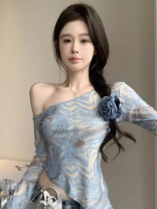 Áo Chống Nắng Tay Dài Mỏng Màu Xanh Cho Nữ Mùa Hè Thiết Kế Gợi Cảm Không Đều Cổ Chéo Thời Trang Chống Nắng Cho Nữ