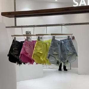 Quần Short Denim Xanh Cao Cấp Vintage Hàn Quốc Dành Cho Nữ Kiểu Dáng Chữ A Rách Phối Siêu Ngắn Có Túi Mùa Xuân/hè