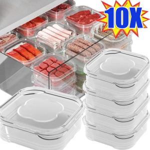 Hot Sale // 10Pcs Transparent Food Preservation Boxes Refrigerator Frozen Meat Vegetable Fresh-Keeping Box Sealed Box Kitchen Storage Box
