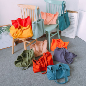 Handmade Canvas Shopping Bag Womens Purse Simple Artistic Blank Pure Color Handbag DIY Embryo Bag Shoulder Handbag Soft Square