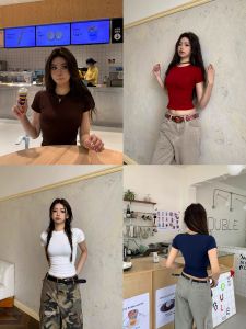 Zhenzhen Lazy Basic Spicy Girl Short Sleeve Slim Fit Elastic T-Shirt Women Summer Slimming Solid Color Tight Short Length